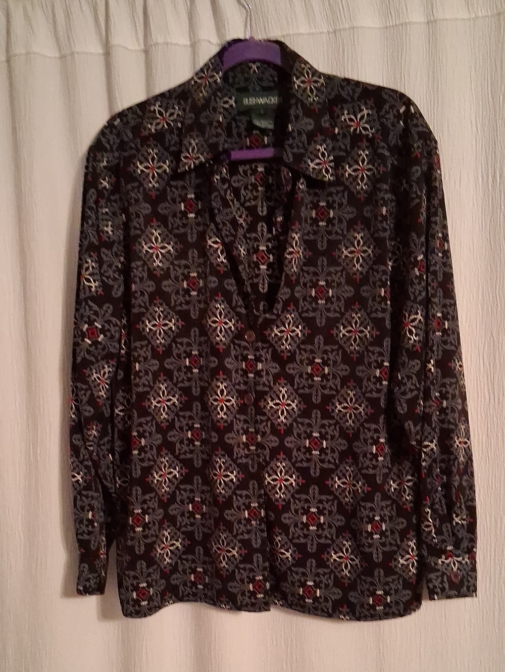 Emanuel Ungaro Black Medallion-Print Long-Sleeve Button-Down Shirt